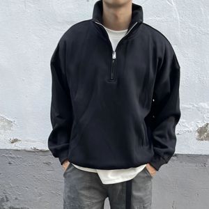 100% Cotton Fleece Pullover Mock Neck High Quality <b>Half</b> <b>Zip</b> <b>Sweatshirt</b> Rhinestone Design Drop Shoulder Oversized for <b>Men</b> Winter - Product Image 3