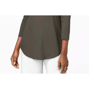 Maglia da Donna JM con Scollo Rotondo in Marrone, Taglia Grande, Stile Casual e Carino per Primavera e Autunno, Motivo Tinta Unita - Product Image 3