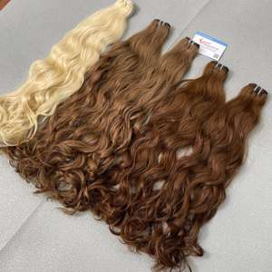 Extensión de cabello humano de trama ondulada vietnamita de tono oscuro a claro calidad de súper doble estirado Sin fibra sintética - Product Image 2