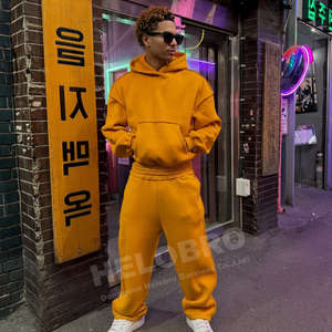 Custom Cotton French Terry Fleece Heavyweight Embroidery Hoodie and Sweatpants Sets Hoodie Unisex Sweatsuit Men Tracksuit - Product Image 2