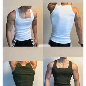 Débardeur d'entraînement vierge de qualité avec logo personnalisé OEM débardeur côtelé hommes col carré débardeur de gym pour hommes - Product Image 5