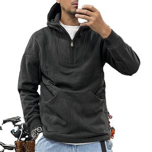 Sweat-shirts à capuche mi-zippés pour hommes, logo personnalisé, sweat-shirts à capuche surdimensionnés à fermeture éclair pour hommes, sweat-shirts décontractés - Product Image 3