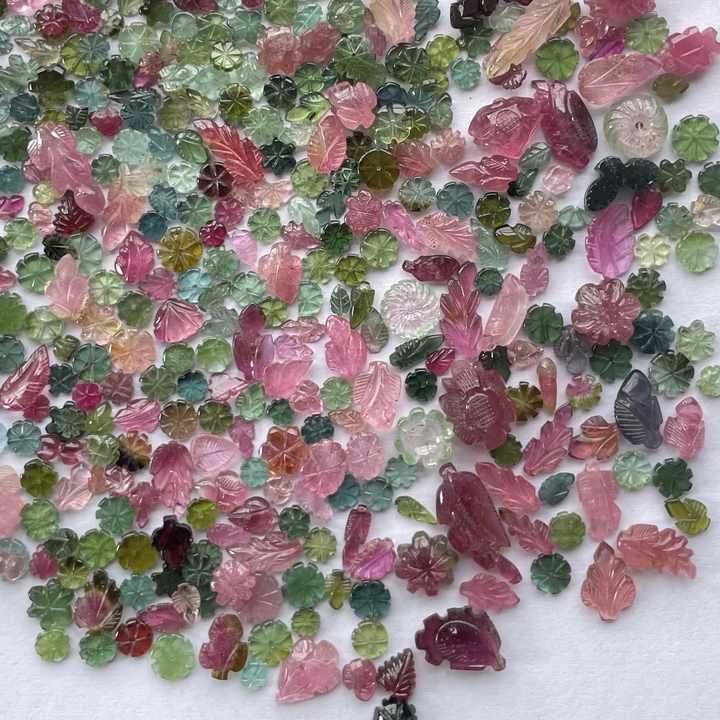 8mm 10mm 12mm Natural Multi Tourmaline Leaf Carving Fancy Cut Stone for Jewelry Making Wholesale Gemstone Supplier Semi Precious