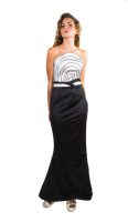 Robe de soirée élégante pour femme, style italien, coupe trapèze, longueur cheville, écologique, pour l'été, noir et blanc naturel