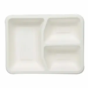 Wholesale Party and Wedding Disposable Bagasse Flatware 3 Compartment Square Meal Plates Available at Best Prices