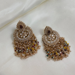 Designer Gold Plated <b>Dangling</b> <b>Earrings</b> with Crystals and <b>Pearls</b> Perfect for Ethnic & Western Outfits - Product Image 4