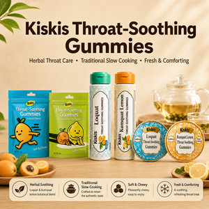 Gummies apaisantes pour la <span class=keywords><strong>gorge</strong></span> KisKis au goût unique, aux herbes chinoises, au mojavel, au kumquat et au citron, rafraîchissantes, en sachet de 50g - Product Image 1