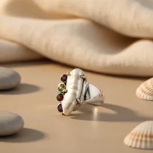 Art Palace Religious 925 Silver Cocktail <b>Ring</b> with Freshwater Pearl Garnet <b>Peridot</b> Amethyst for Women Everyday Wear Gift - Product Image 2