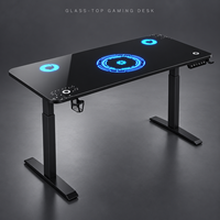 Bureau de jeu moderne en verre trempé RGB avec réglage électrique de la hauteur, trois préréglages de mémoire et structure en acier pour le bureau à domicile