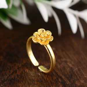 Vietnam arena oro rosa mano joyería Simple latón plateado 24K oro Real flor abierto anillo femenino - Product Image 6