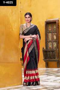 Vêtements ethniques indiens en poly coton avec imprimé avec le tissage Zari Weaving Work Wedding and Festival Wear Saree Collections pour femmes Wear - Product Image 3