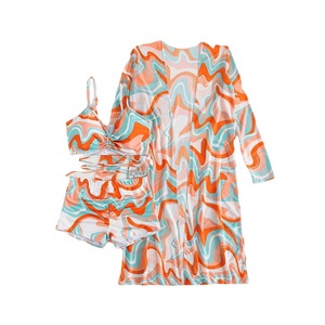 Ensemble de maillot de bain trois pièces pour femmes européennes et américaines, imprimé lettres, taille haute, manches longues, avec fente - Product Image 5
