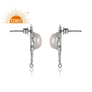 <b>Top</b> Selling Oxidized Sterling <b>Silver</b> Natural Pearl Floral Design Stud Earring Custom Jewelry For Women Gift For Her - Product Image 3