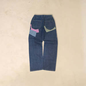 Pantalones Vaqueros Anchos de Cintura Alta con Parches, Transpirables, Estilo Y2K, con Estampado, Talla XL - Product Image 1