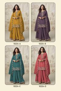 Ensemble Kurti, Palazzo et Dupatta en Soie Simar Romaine Moderne à Séchage Rapide pour Femmes - Tenue de Soirée - RADHE EXPORTS - Product Image 6