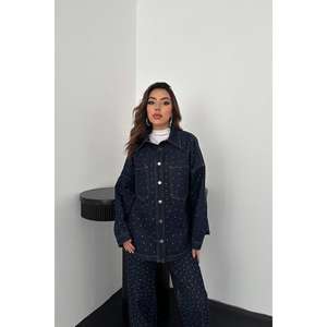 Conjunto de Camisa y Pantalones de Mezclilla con Pedrería Azul para Mujer, Accesorio de Moda al por Mayor - Product Image 1