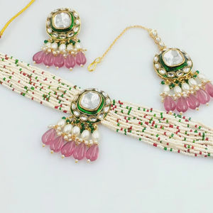 Indan, venta al por mayor, 2024, última moda, gargantilla de perlas chapadas en oro tradicional, conjunto de collar para mujer - Product Image 1