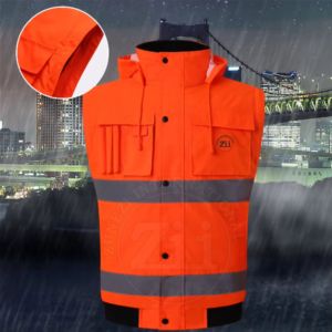 Chaqueta de trabajo de alta visibilidad de doble cara para hombre, abrigo de invierno con forro de felpa Softshell rojo, ropa de seguridad reflectante cálida sólida - Product Image 3