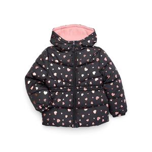 Vestes à capuche pour filles en gros Manteau bouffant rose avec imprimé coeur mignon - Product Image 1