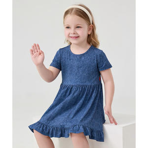 ชุดเดรสเด็กผู้หญิงสำหรับฤดูร้อน แขนสั้น ทรงเอไลน์ เอวธรรมชาติ ผ้าเดนิม - Product Image 1