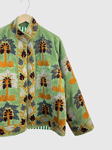 Veste en velours brodée de fleurs, col mandarin, manches longues, grande taille, vêtements d'automne pour femmes - Product Image 4