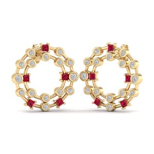 Pendientes de Aro de Oro de 14K y 18K de Alta Calidad REYES con Diamantes, Corte Princesa, Piedras Preciosas de Rubí de 0.3 Quilates, Joyería Fina para Mujer - Product Image 1