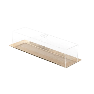 Plateau à dessert en métal argenté avec couvercle en acrylique et poignées en bois Plateau de service alimentaire Hotelware aux meilleurs prix - Product Image 5