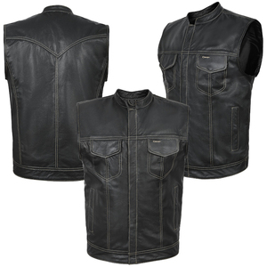 Chaleco de Cuero Vacuno Genuino Estilo Club, Casual y Transpirable para Hombre, Talla Grande, Chaleco de Motociclista, Diseño Personalizado OEM - Product Image 1