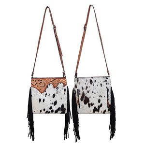 กระเป๋าถือผู้หญิงสไตล์ตะวันตกแนววินเทจขนาดเล็กกระเป๋าหนังขนสัตว์สลักลาย - Product Image 1