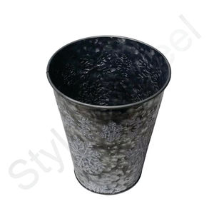 Jardinière ronde avec impression Jardinière galvanisée avec poignée en gaufrage Jardinières intérieures Décor de maison et de jardin - Product Image 3