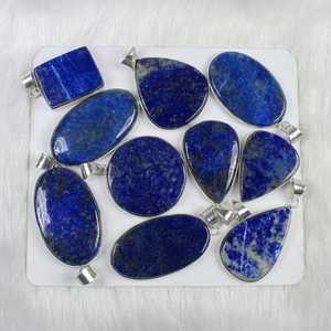 จี้อัญมณี Lapis Lazuli สีฟ้าธรรมชาติสำหรับเด็กผู้หญิงทำด้วยมือชุบเงินเครื่องประดับงานแต่งงานของขวัญวันเกิดพร้อมกรอบการตั้งค่า - Product Image 4