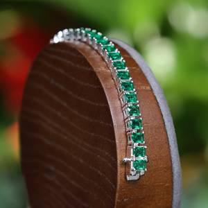 Pulsera de cadena de tenis verde piedra Esmeralda colombiana piedra preciosa creada en laboratorio joyería de plata de ley 925 personalizada de alta calidad - Product Image 3