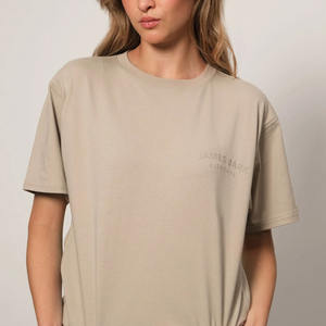 Logotipo personalizado 100% algodón Casual mujer verano suelta manga corta Camiseta característica transpirable cuello redondo - Product Image 4