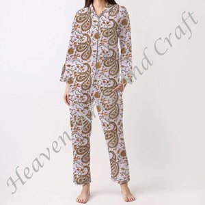 100% coton Long confortable pyjama ensemble robe douce printemps/été Floral/personnage/lettre/motif/vacances/motif cocotier - Product Image 3
