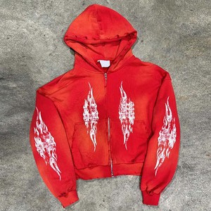 Service OEM Fabricant Personnalisé – Sweat à Capuche Zippé en Polaire Épaisse, Effet Vieilli et Délavé à l'Acide, 100% Coton, Idéal Hiver - Product Image 1