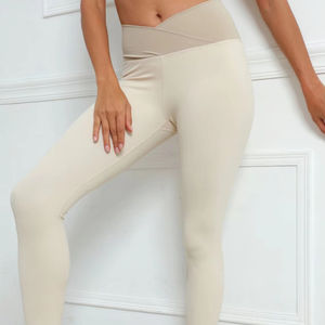 Leggings de sport pour femmes, taille mi-haute, unis, contrôle du ventre, plissés, effet push-up, taille haute élastique, leggings de yoga pleine longueur - Product Image 1
