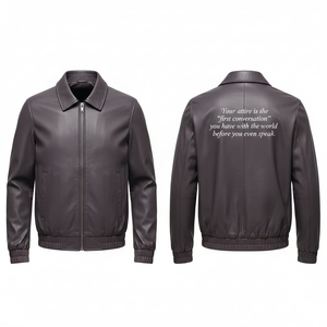 Vêtement d'extérieur de luxe en cuir véritable et toile mauve-taupe, col rabattu unisexe, en peau d'agneau lisse, coupe-vent, respirant, design personnalisé - Product Image 1