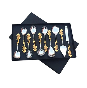 ชุดเซิร์ฟสลัดสแตนเลสงานทำมือสุดหรูชุดเซ็ต6ชิ้นดีไซน์ด้ามทองเหลือง - Product Image 2