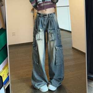 Oversized Cargo Women's <b>Jeans</b> Low <b>Waist</b> Loose Fit Custom Multi-Pocket Baggy Streetwear Breathable Button Decoration <b>for</b> Summer - Product Image 2