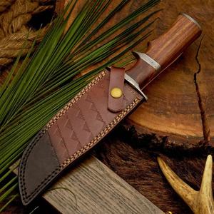 Couteau de chasse et de camping Bowie en acier Damas fait main, lame pleine, manche en bois, étui en cuir, logo OEM, garantie de 3 ans - Product Image 2