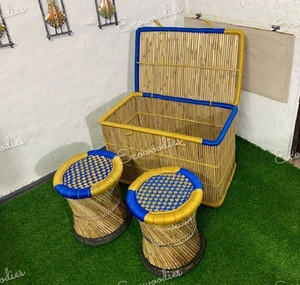 Elegante Otomana Sarkanda de Bambú, Reposapiés Indio Muddha, Taburete con Cesta de Almacenamiento, para Sala de Estar, Jardín, Apartamento Ecológico - Product Image 6