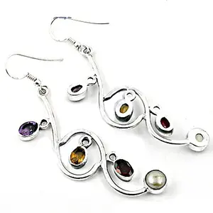 Boucles d'oreilles pendantes en argent 925 avec pierres précieuses multiples pour femme, cadeau - Product Image 3