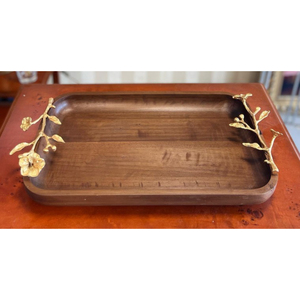 Bandeja de Servir Artesanal de Madera de Mango con Asas Florales Doradas Únicas, Bandeja Decorativa de Madera para Uso en el Hogar y Restaurantes - Product Image 3