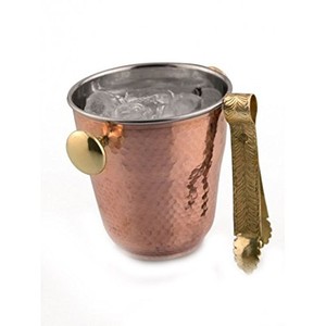 Cubo de hielo de cobre con patrón martillado real con mango de latón y pinzas de latón a juego BARWARE Accesorio increíble - Product Image 1