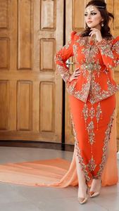 MAGNIFIQUE VESTE ORANGE & Robe KARAKOU AVEC VOILE AVEC Perles de Verre Cristal EMBELLISHED, travail Dabka pour la fête/Mariage = 2024 - Product Image 2