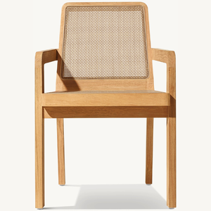Silla individual de madera de teca con detalles de ratán en un estilo sencillo para la terraza de la casa con reposabrazos - Product Image 1