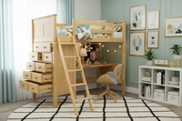 Valencia Twin Loft Bed con tocador Diseño moderno Mejor precio Color natural New Zealand Pino Camas de madera Hecho en Vietnam