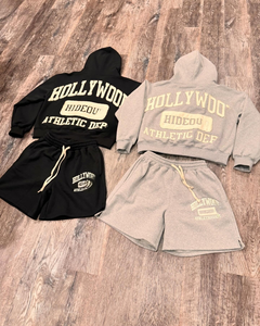 Conjuntos Deportivos Unisex Personalizados, Conjuntos de Jogger de Algodón de 2 Piezas, Chaqueta Cortavientos con Parches, Conjuntos Deportivos Holgados Lisos para Hombre, Conjunto de Sudadera con Capucha y Pantalones Cortos - Product Image 4