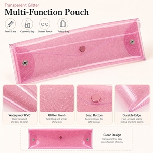 Transparante glitter PVC etui, waterdichte cosmetische borsteltas, brillendoos, opbergtas voor schrijfwaren, aangepaste logo OEM ODM - Product Image 4