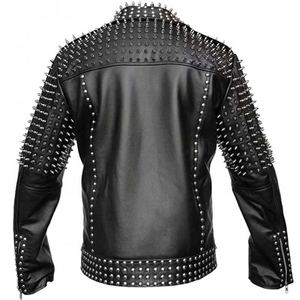 Chaqueta de invierno de cuero con tachuelas para hombre limpio que ofrece un núcleo cálido con cremallera confiable y bolsillos prácticos para mañanas frías y viajes al aire libre - Product Image 2